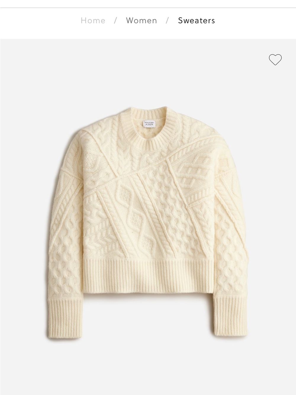 J. Crew Ivory Cable-Knit Crewneck Sweater